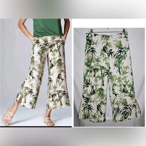 J.Jill Linen Blend Barley Palm Bamboo Tropical Wide Leg Culottes Pants M Petite